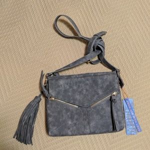 Grey faux suede cross body purse